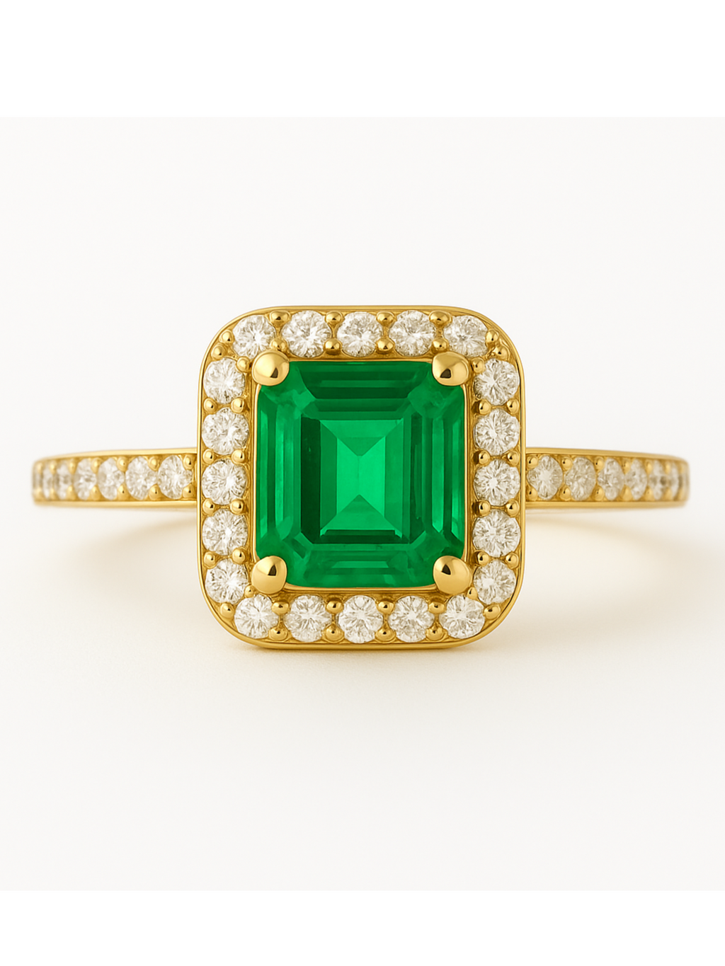 Emerald Halo Ring in Gold
