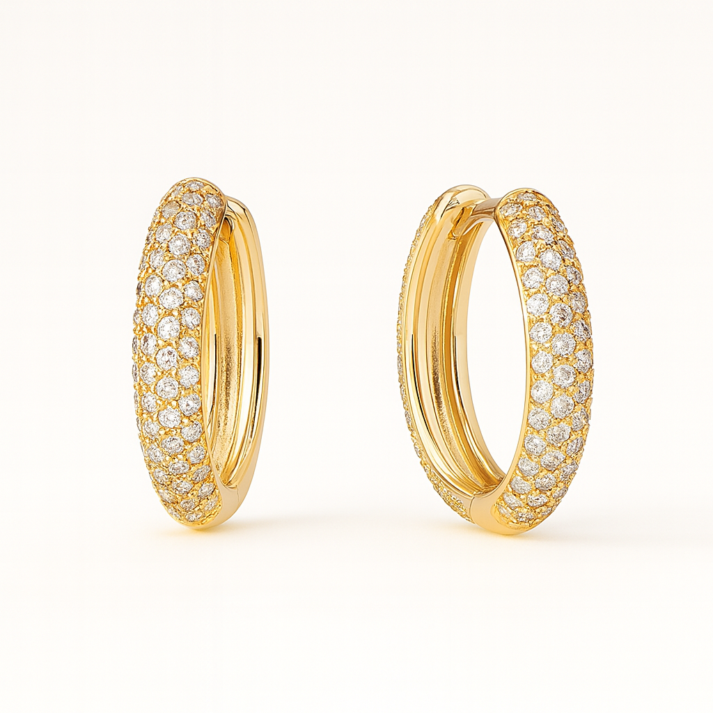 Domed Gold and Diamond Earrings