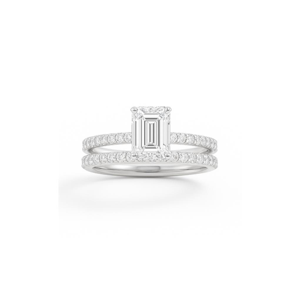 Sophisticated Emerald Pavé Bridal Set