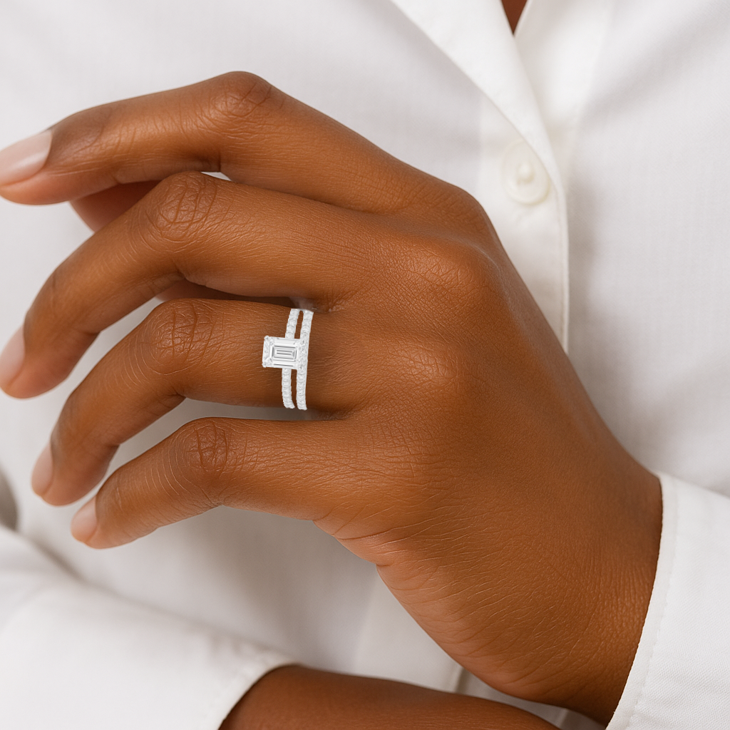 Sophisticated Emerald Pavé Bridal Set