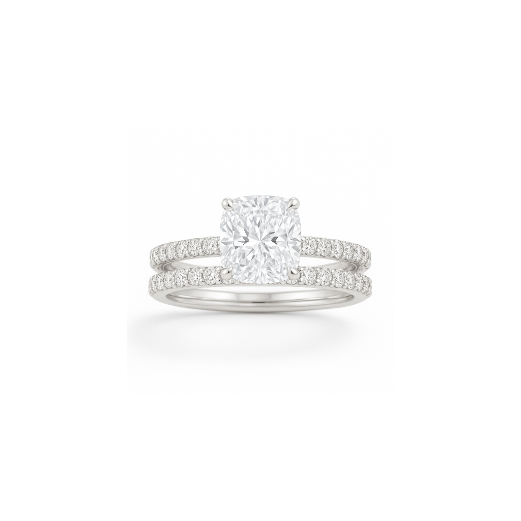Sophisticated Cushion Pavé Bridal Set