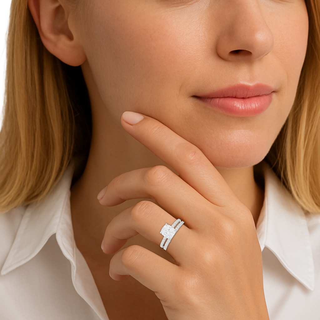Sophisticated Cushion Pavé Bridal Set