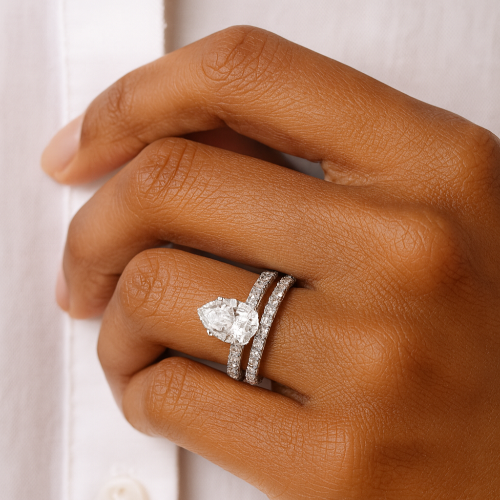 Sophisticated Pear Pavé Bridal Set